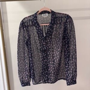 Elegant Sheer Black and Pink Blouse